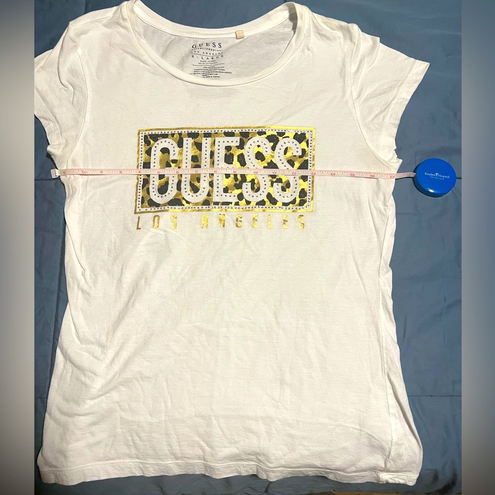 Guess T- shirt XL Cotton with bedazzled Animal Print. Gently used - Picture 2 of 4